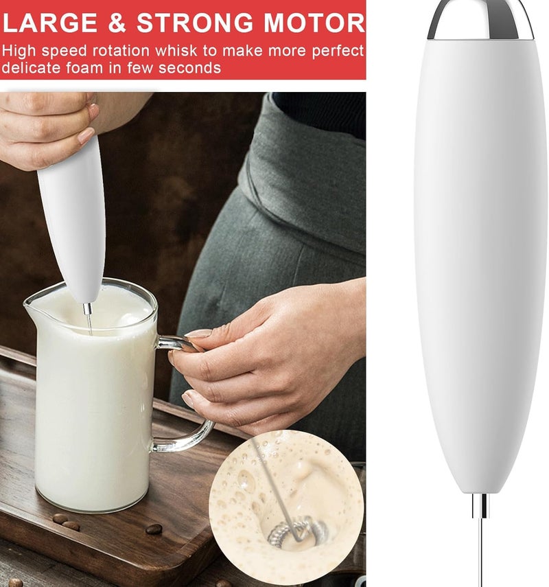 Anteday Frother Handheld for Coffee, Milk Frother Upgraded Matcha Whisk Drink Mixer Electric Mini Hand Mini Whisk Foamer Coffee Mixer for Lattes Cappuccino Frappe Matcha Hot Chocolate, White - Image 2